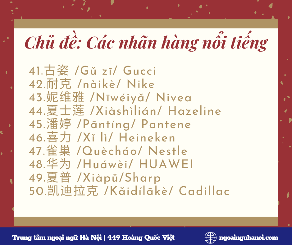 Từ mới chủ đề các nhãn hàng nổi tiếng trong tiếng Trung 05